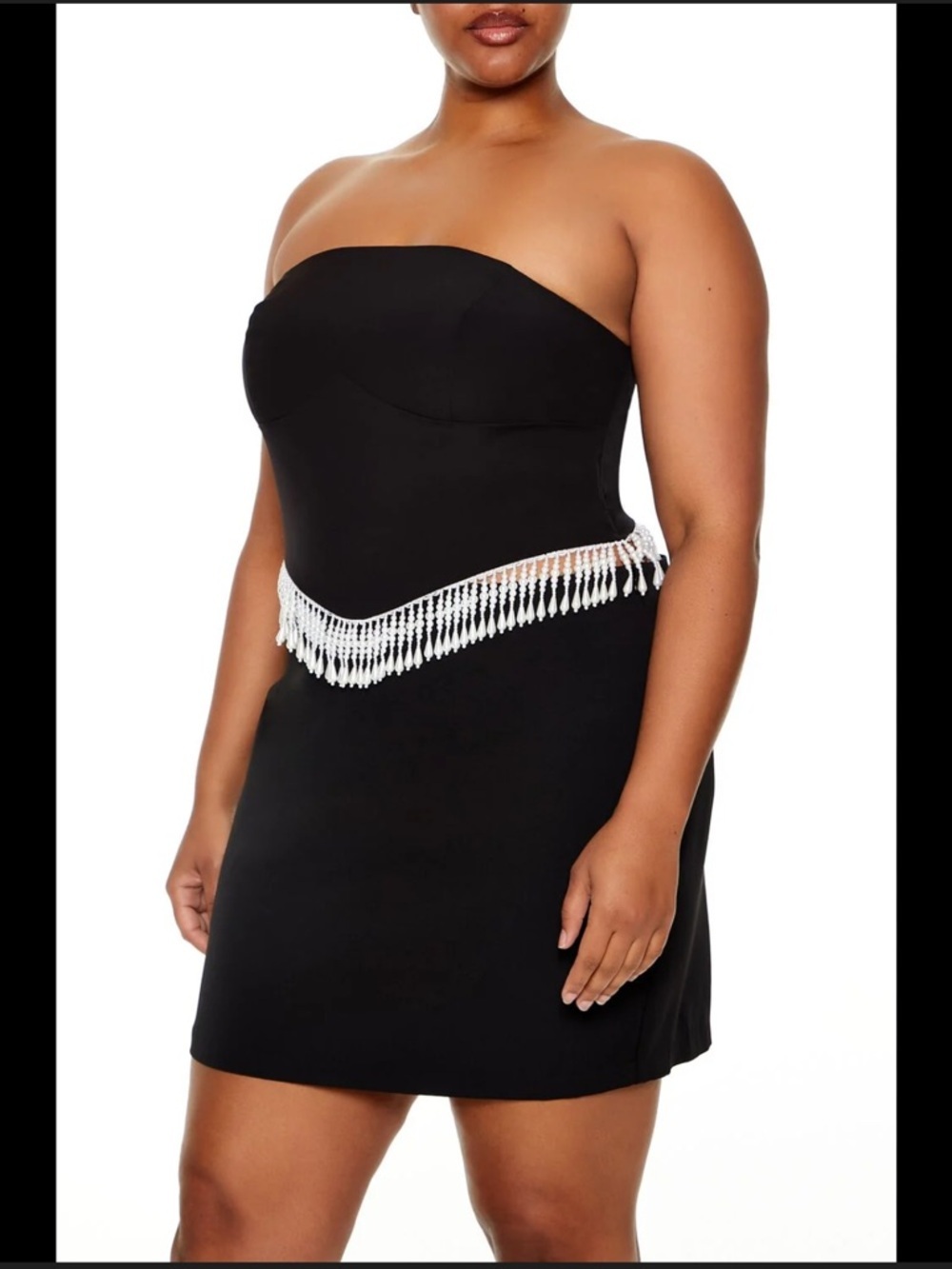 Forever 21 Black Strapless Crop Top with Pearl Beaded Fringe Size 2X - Picture 2 of 11